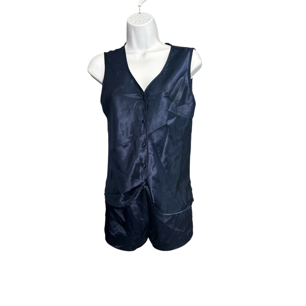 Vintage‎ Kathryn Navy Satin Pajama Set Navy Blue Size Medium